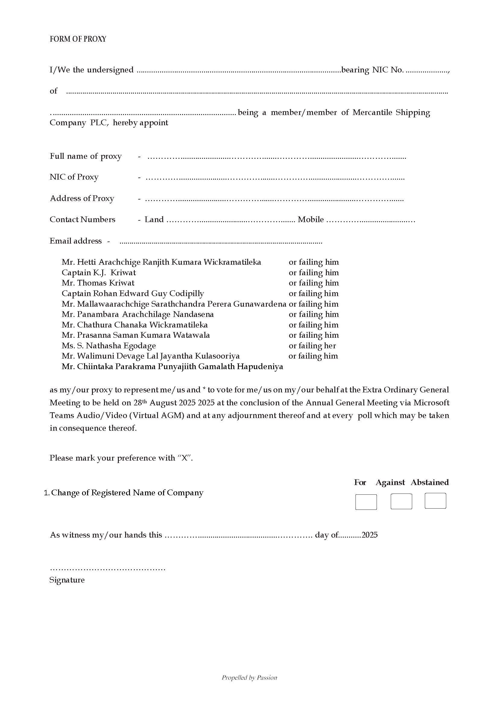 Extraordinary General Meeting